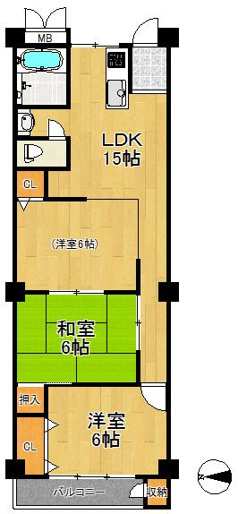 Floor plan. 3DK, Price 8.8 million yen, Occupied area 53.67 sq m , Balcony area 3.6 sq m