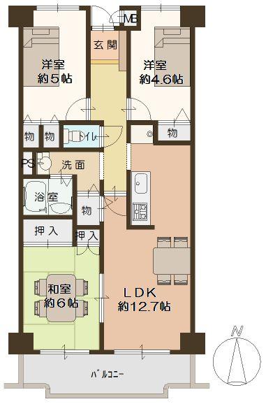 Floor plan. 3LDK, Price 11 million yen, Occupied area 65.82 sq m , Balcony area 7.49 sq m floor plan