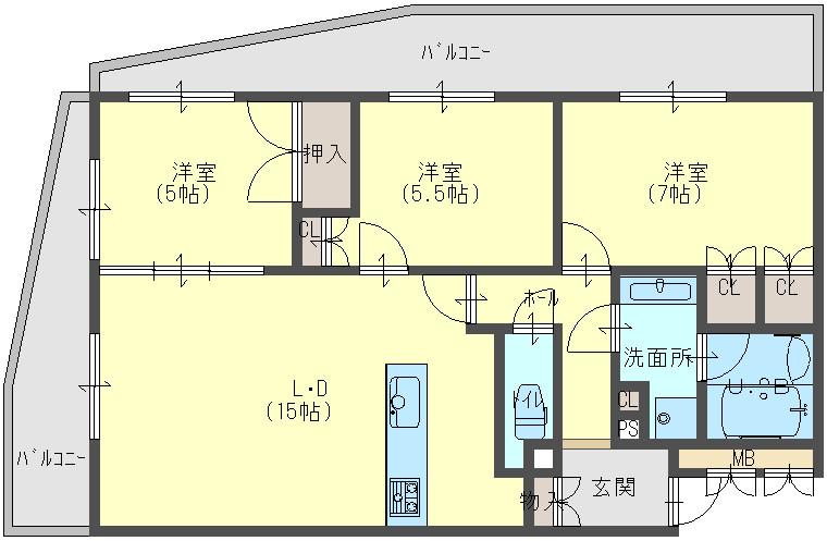 Floor plan. 3LDK, Price 26,900,000 yen, Occupied area 70.32 sq m , It has become a livable floor plan of the balcony area 20.3 sq m 3LDK