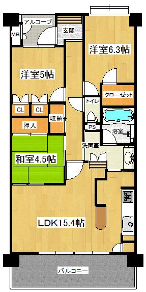 Floor plan. 3LDK, Price 27,800,000 yen, Occupied area 75.28 sq m , Balcony area 11.52 sq m all room storage space equipped, LDK is spacious and about 15 tatami mats ☆