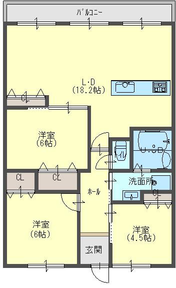 Floor plan. 3LDK, Price 16.8 million yen, Occupied area 80.21 sq m , Living room is large on the balcony area 10.25 sq m 3LDK