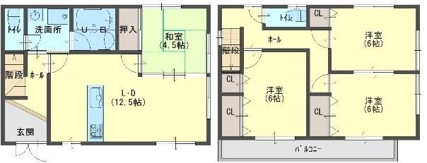 Floor plan. 27,800,000 yen, 4LDK, Land area 88.29 sq m , It is a building area of ​​87.48 sq m balcony widely laundry is easy to dry
