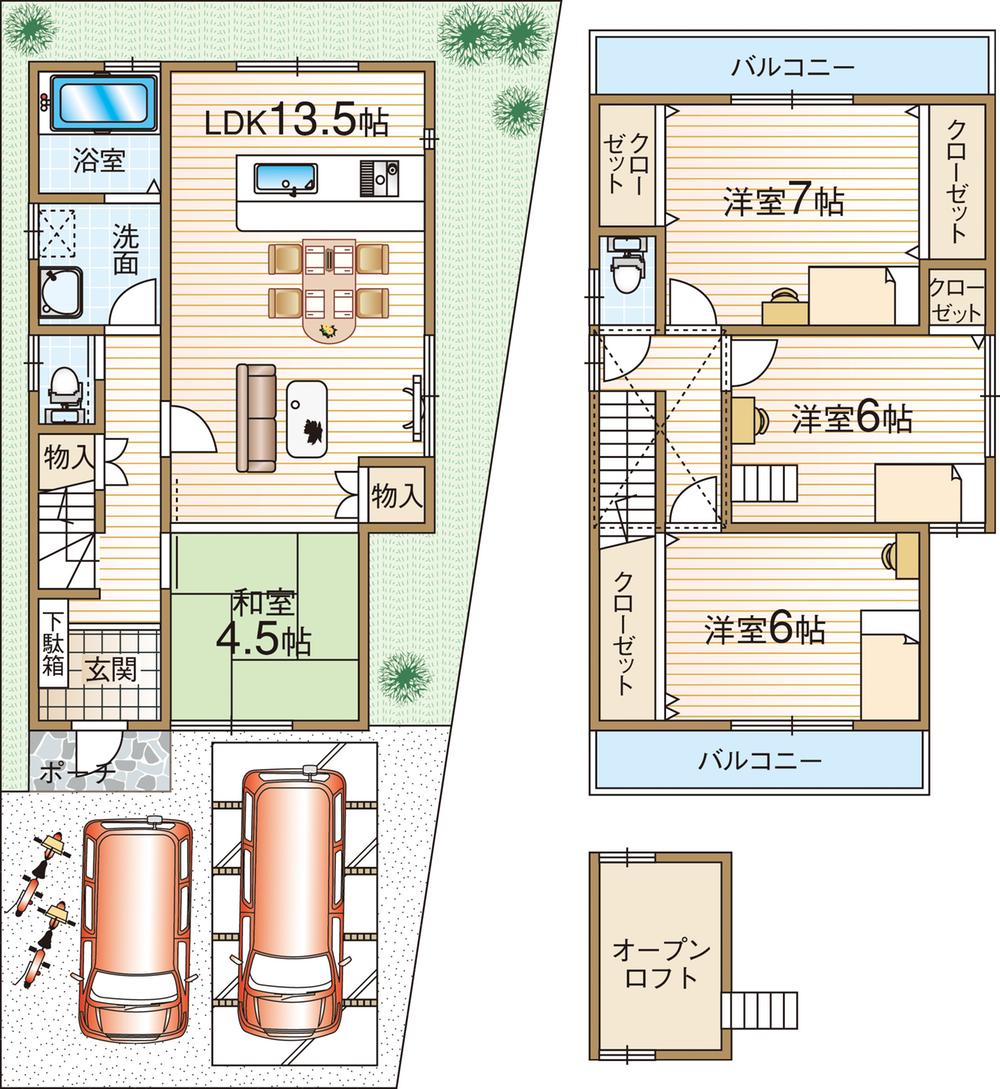 Floor plan. 34,800,000 yen, 4LDK, Land area 94.87 sq m , It is a building area of 89.91 sq m property of 4LDK + garage with two of land with 28.5 square meters!
