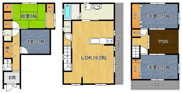 Floor plan. 29.5 million yen, 4LDK, Land area 78.74 sq m , Building area 110.22 sq m 2 sided balcony, Is the residence of 4LDK with terrace