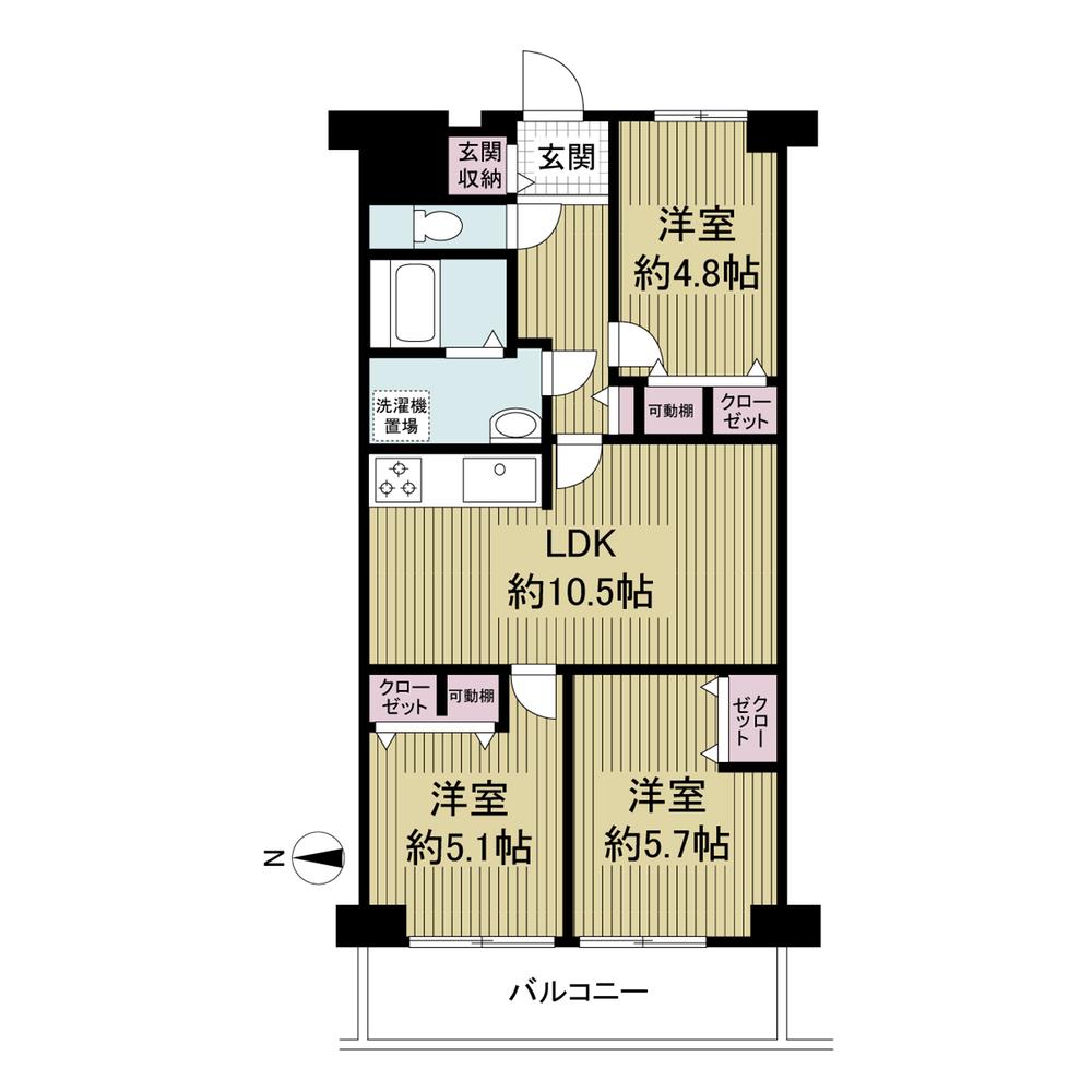 Floor plan. 3LDK, Price 11.8 million yen, Footprint 61.6 sq m , Balcony area 6.72 sq m