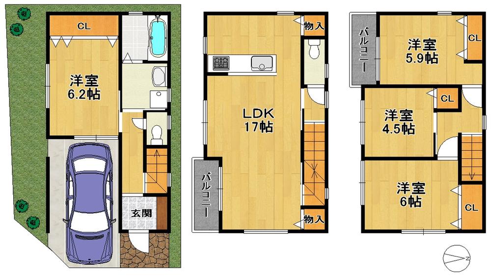 Floor plan. 24,800,000 yen, 4LDK, Land area 61.92 sq m , Room neat by the storage provided in the building area 106.51 sq m each place. All rooms south to have windows, Day is good. LDK is in a space where gather nature and family in 17 quires of room ・ ・ ・