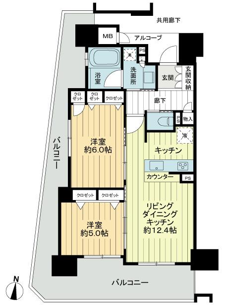 Floor plan. 2LDK, Price 23.5 million yen, Occupied area 55.74 sq m , Balcony area 24.17 sq m