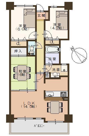 Floor plan. 3LDK, Price 18.9 million yen, Occupied area 68.68 sq m , Balcony area 7.91 sq m floor plan