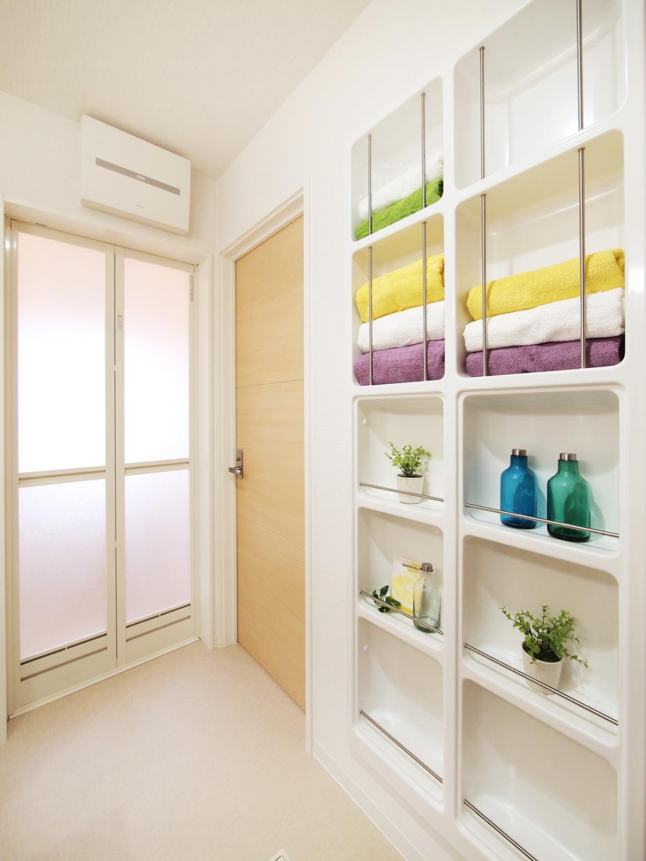 Wash basin, toilet. In the wash room, Wall store. Washroom accessories also