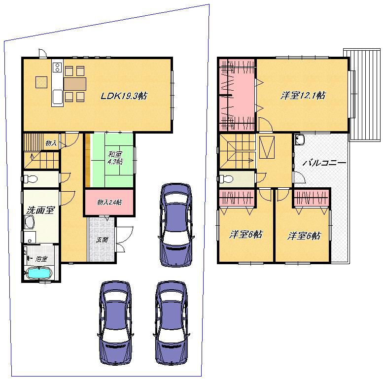 Floor plan. 55 million yen, 4LDK, Land area 191.73 sq m , Building area 137.5 sq m