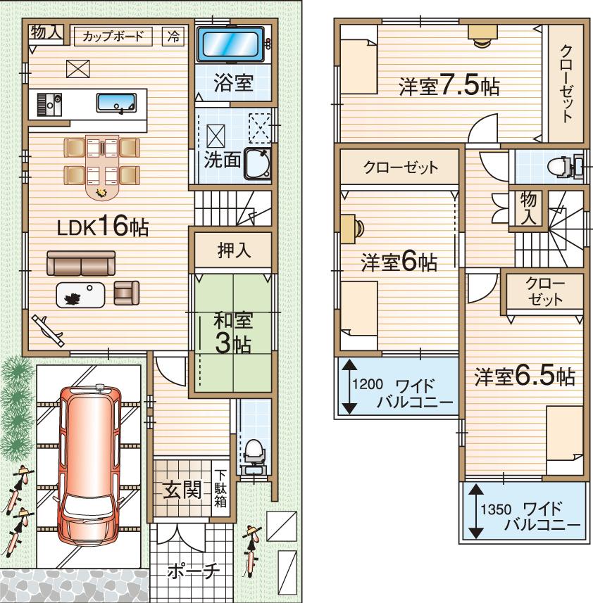 Floor plan. 34,900,000 yen, 4LDK, Land area 93.66 sq m , Building area 93.96 sq m 4LDK + large with garage! (Alphard is also OK! ) LDK has 16 Pledge, And spacious!