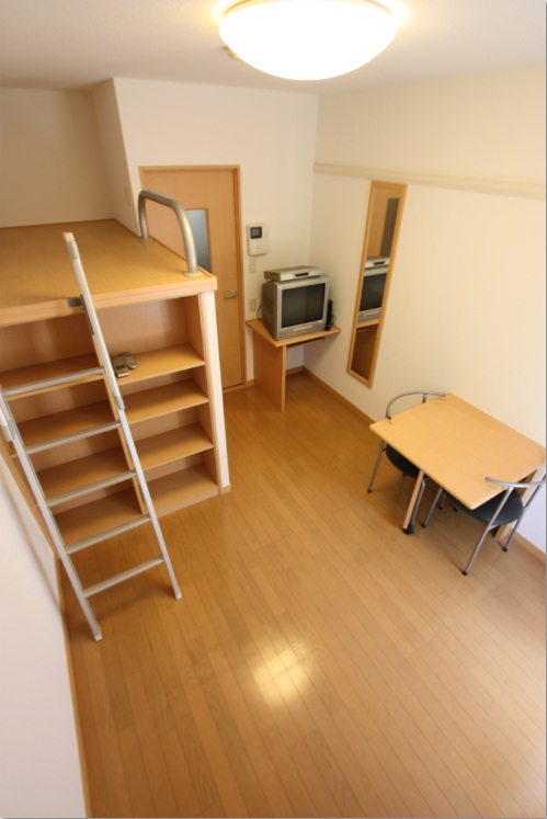 Living and room. First floor flooring, The second floor above a carpet-covered