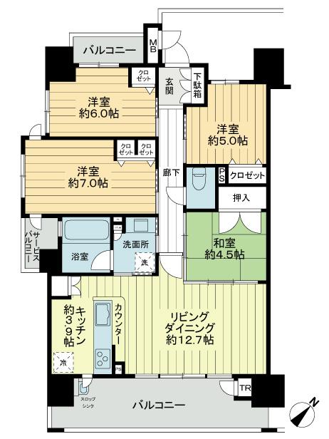 Floor plan. 4LDK, Price 32 million yen, Occupied area 86.27 sq m , Balcony area 16.74 sq m