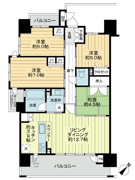 Floor plan. 4LDK, Price 32 million yen, Occupied area 86.27 sq m , Balcony area 16.74 sq m