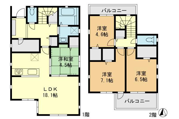 Floor plan. 33 million yen, 4LDK, Land area 125.17 sq m , Building area 105.77 sq m