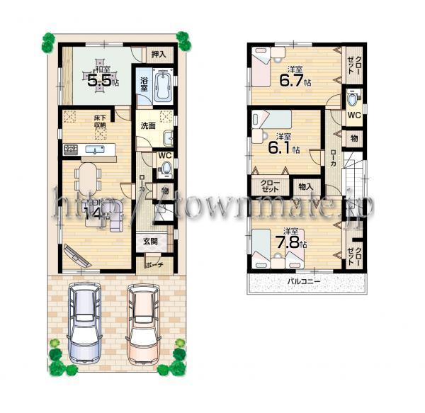Floor plan. 27,800,000 yen, 4LDK, Land area 104.55 sq m , Building area 95.57 sq m 4 No. Floor land area 104.55 square meters building area  95.57 square meters