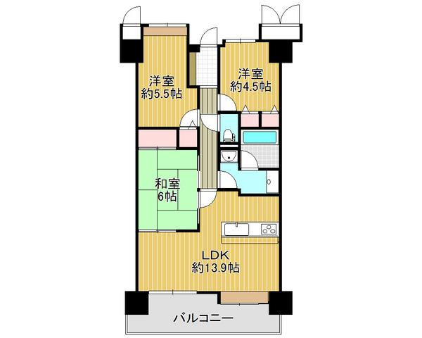 Floor plan. 3LDK, Price 15.5 million yen, Occupied area 66.01 sq m , Ventilation may be bright balcony area 11.97 sq m, A comfortable new life