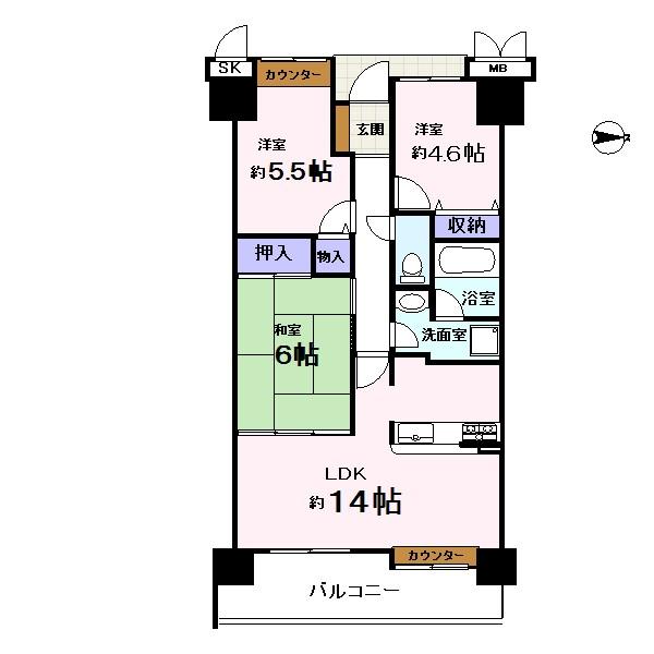 Floor plan. 3LDK, Price 22 million yen, Occupied area 66.01 sq m , Balcony area 11.97 sq m
