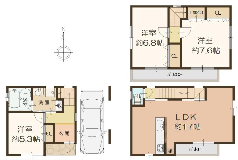 Floor plan. 25,800,000 yen, 3LDK, Land area 54.73 sq m , Building area 98.14 sq m   [Floor plan]