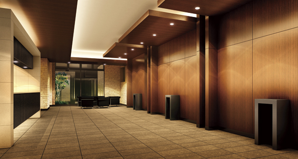 Features of the building.  [Entrance hall] The concierge corner of the entrance hall, Various agency ・ Introduction ・ Various service menu, such as a secretary you have are available. And fine-grained to support day-to-day living (Rendering)
