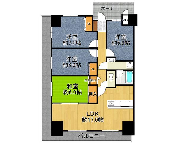 Floor plan. 4LDK, Price 18,800,000 yen, Occupied area 86.03 sq m , Balcony area 27.29 sq m every day is the beginning of the lively and smile full of life