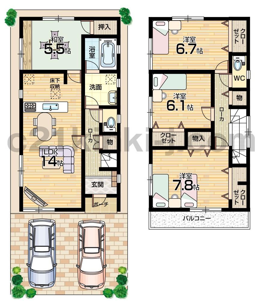 Floor plan. (No. 3 locations), Price 27,800,000 yen, 4LDK, Land area 104.74 sq m , Building area 95.57 sq m
