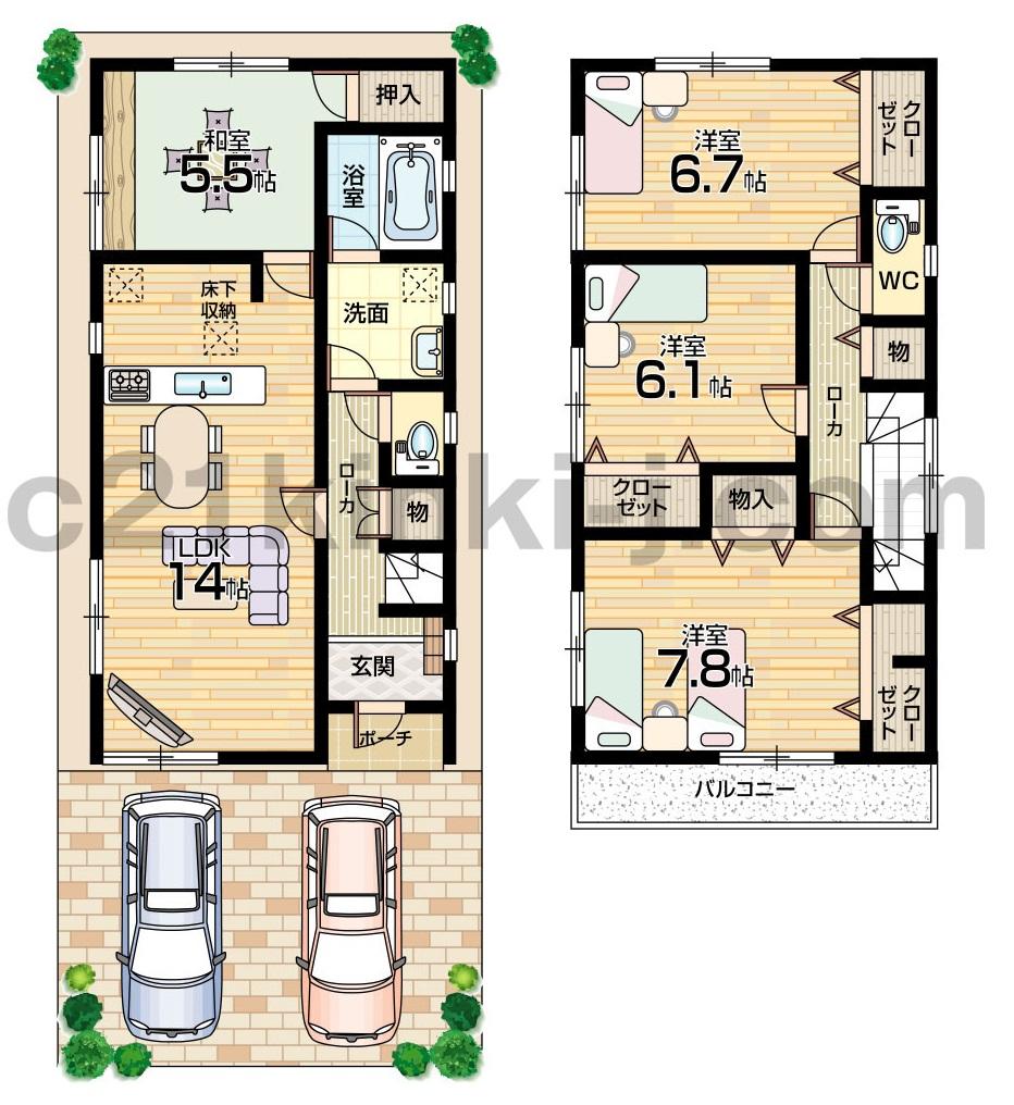 Floor plan. (No. 4 locations), Price 27,800,000 yen, 4LDK, Land area 104.56 sq m , Building area 95.57 sq m