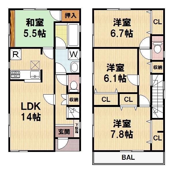 Floor plan. 28.8 million yen, 4LDK, Land area 104.71 sq m , Building area 95.57 sq m