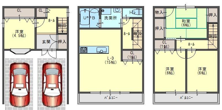 Floor plan. 22,800,000 yen, 4LDK, Land area 59.6 sq m , 4LDK with two building area 117 sq m garage