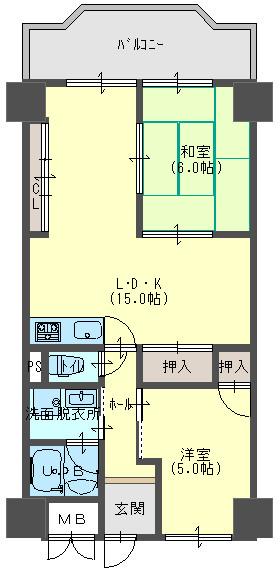 Floor plan. 2LDK, Price 12.8 million yen, Occupied area 62.72 sq m , Balcony area 7.65 sq m living room 15 Pledge! ! See absolute Beki'!
