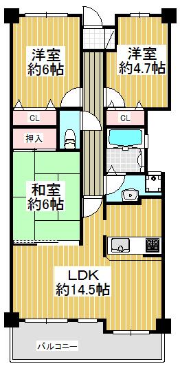 Floor plan. 3LDK, Price 22,800,000 yen, Occupied area 68.68 sq m , Spacious living space with a balcony area 7.91 sq m all room storage space