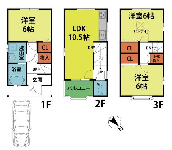 Floor plan. 23.8 million yen, 3LDK, Land area 50.4 sq m , Building area 67.27 sq m