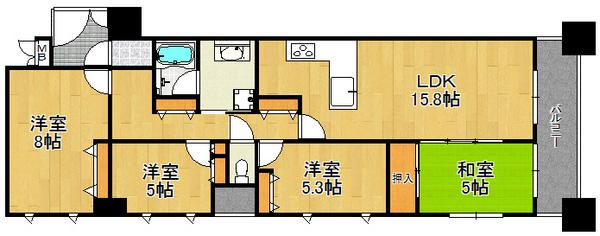 Floor plan. 4LDK, Price 29,800,000 yen, Occupied area 89.87 sq m , Balcony area 10.8 sq m whole room with storage space, Residence of 4LDK