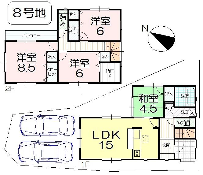 Floor plan. (No. 8 locations), Price 24,800,000 yen, 4LDK+S, Land area 114.83 sq m , Building area 97.2 sq m