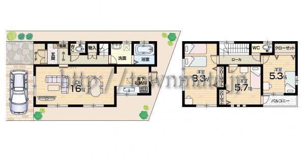 Floor plan. 19.9 million yen, 3LDK, Land area 82.19 sq m , Building area 85.29 sq m land area 82.19 square meters building area 85.29 square meters