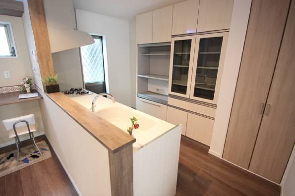 Kitchen. There is also cup board and garbage station.