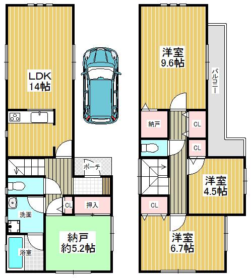 Floor plan. 22,800,000 yen, 4LDK, Land area 96.59 sq m , Building area 94.36 sq m