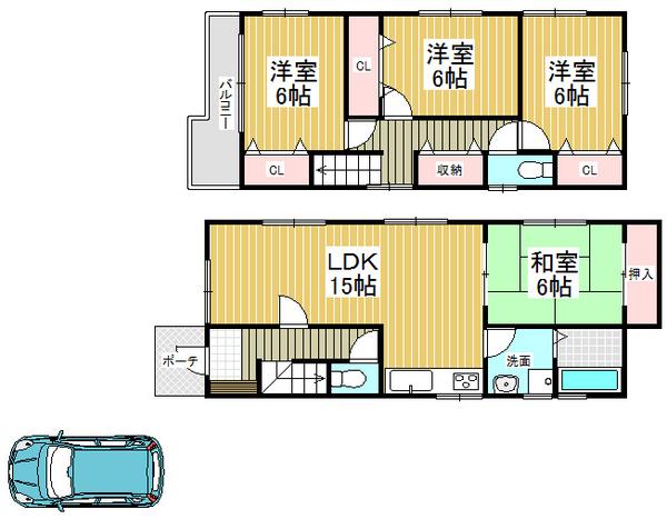 Floor plan. 19,800,000 yen, 4LDK, Land area 100.99 sq m , Building area 97.1 sq m all room 6 tatami mats or more, There is storage space