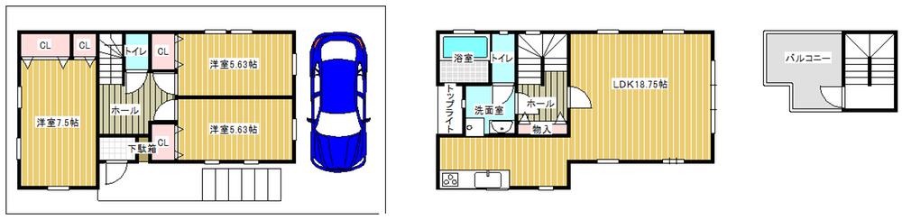 Floor plan. 22,800,000 yen, 3LDK, Land area 80.33 sq m , Building area 90.06 sq m 18 Pledge living ceiling height is also available open