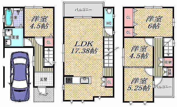 Floor plan. 24,800,000 yen, 4LDK, Land area 59.46 sq m , Building area 105.04 sq m 3 storey, Is the residence of 4LDK
