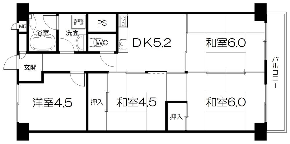 Floor plan. 4DK, Price 5.8 million yen, Occupied area 64.35 sq m , Between the balcony area 8.25 sq m floor plan
