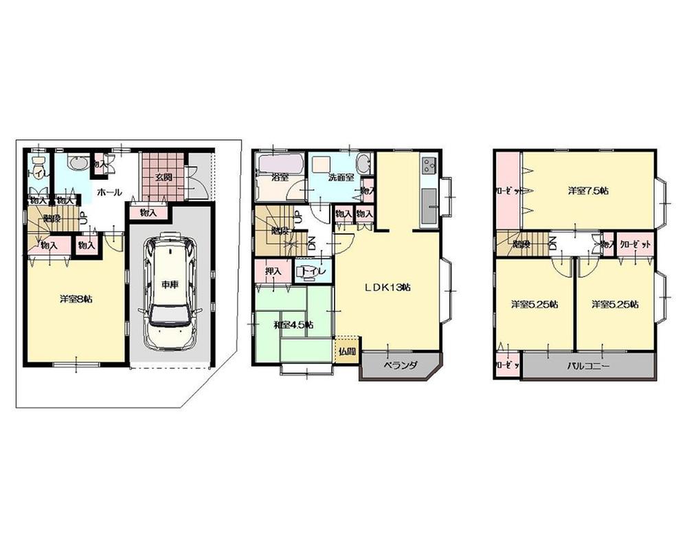 Floor plan. 21,800,000 yen, 5LDK, Land area 65.83 sq m , Building area 125.14 sq m 5LDK + attic with storage It has become a storage rich floor plan. 