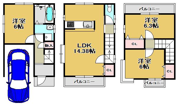 Floor plan. 12.8 million yen, 3LDK, Land area 50.91 sq m , Building area 87.66 sq m