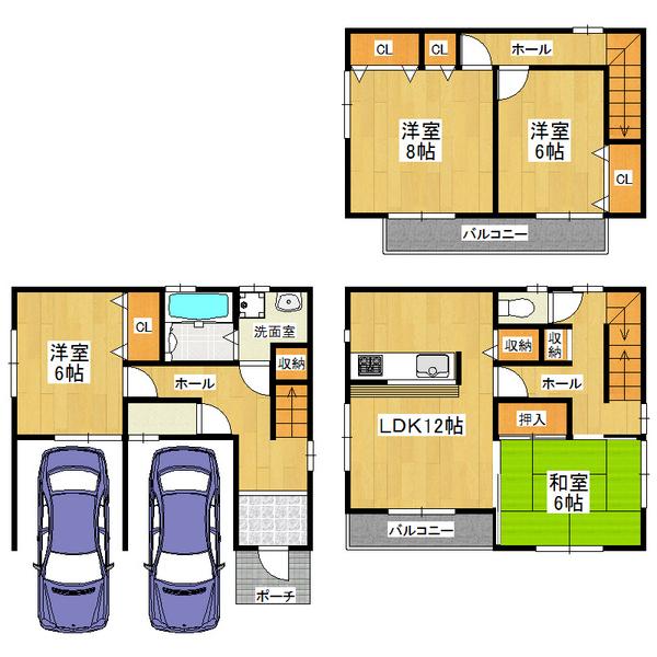Floor plan. 24,800,000 yen, 4LDK, Land area 74.17 sq m , 4LDK with a storage space in the building area 123.24 sq m all room
