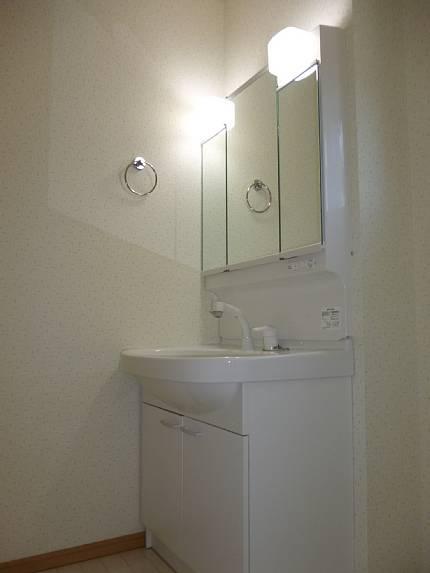 Wash basin, toilet. Adopting the wash basin is happy three-sided mirror