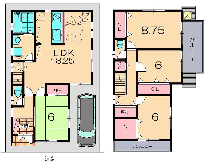 Building plan example (floor plan). Building plan example Building price 16,000 yen, Building area 96.39 sq m