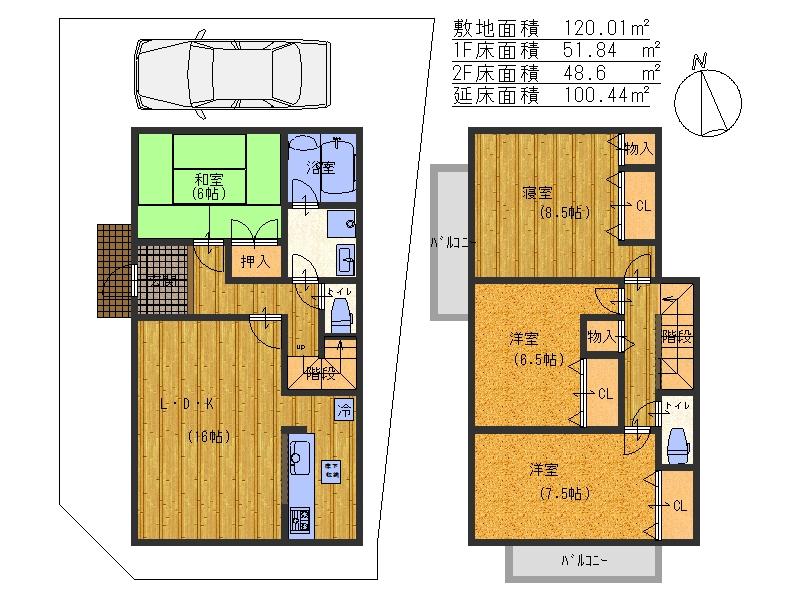 Floor plan. (Takamiya Asahi hill), Price 28.8 million yen, 4LDK, Land area 120 sq m , Building area 103.68 sq m