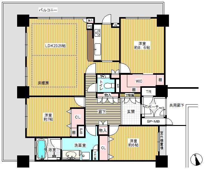 Floor plan. 3LDK + S (storeroom), Price 52,800,000 yen, Footprint 104.74 sq m , Balcony area 34.25 sq m