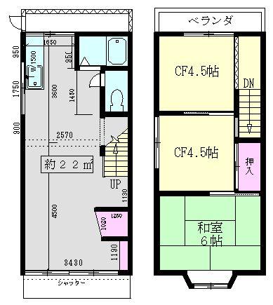 Floor plan. 8 million yen, 3K, Land area 50.56 sq m , Building area 59.62 sq m 1F store part About 22 sq m