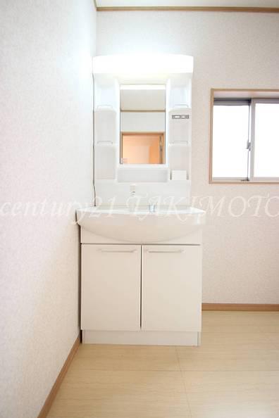 Wash basin, toilet. Convenient Shampoo dresser.